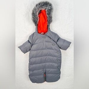Hanna Andersson Baby Down Bunting Snowsuit Gray Faux Fur Hood Newborn NB